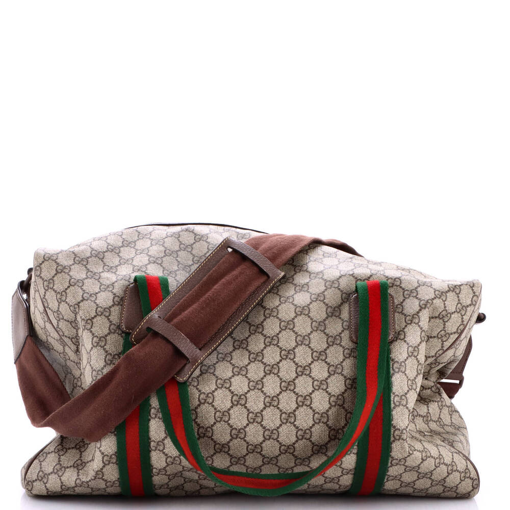 Gucci Medium Web Convertible Duffle Bag GG Coated Canvas
